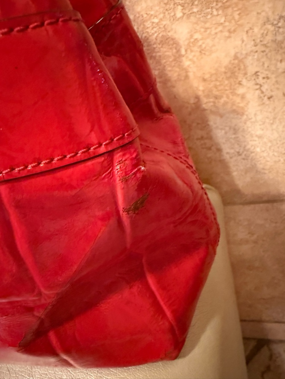kate spade Red Patent Croc-Embossed Tote with Bow Detail - Picture 4 of 6